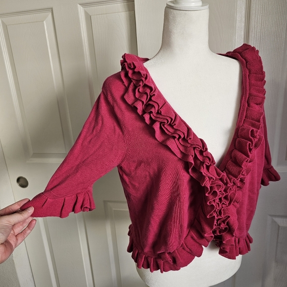 Womens Short Sleeve LARGE Ruffled Bolero/Shrug - Picture 3 of 7
